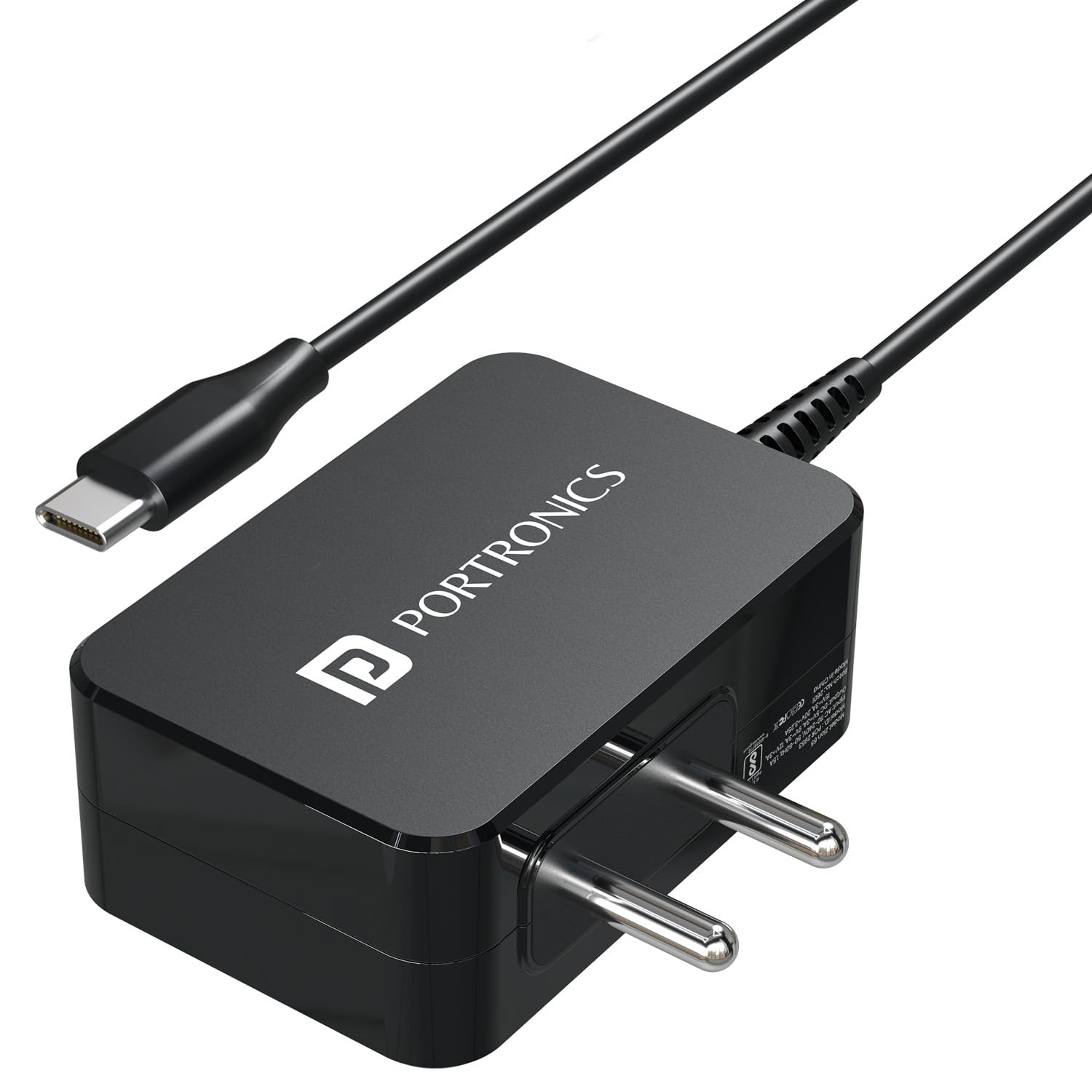 Portronics 65W Zion 65 PD Fast Charging Laptop Adaptor with in Built Type C Cable, PPS Technology, 1.5m Cable Length, Compatible with Laptops, Smartphones, Tablets, MacBooks, iPads (Black)